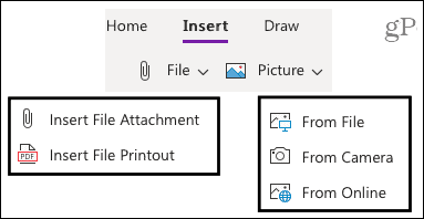 Zavihek Vstavi v OneNote za splet