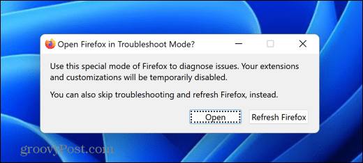 firefox odprt način za odpravljanje težav
