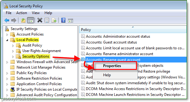 kako spremeniti ime računa gostujočega računa v operacijskem sistemu Windows 7 s pomočjo lokalne varnostne politike