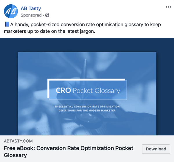 Facebook tehnike oglaševanja, ki prinašajo rezultate, na primer AB Tasty, ki ponuja brezplačno vsebino