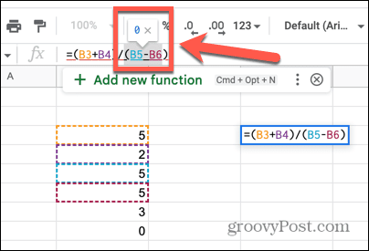 google sheets div 0 rezultat