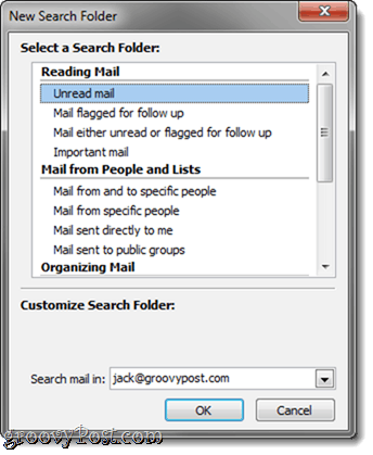 Iskalne mape programa Outlook 2010