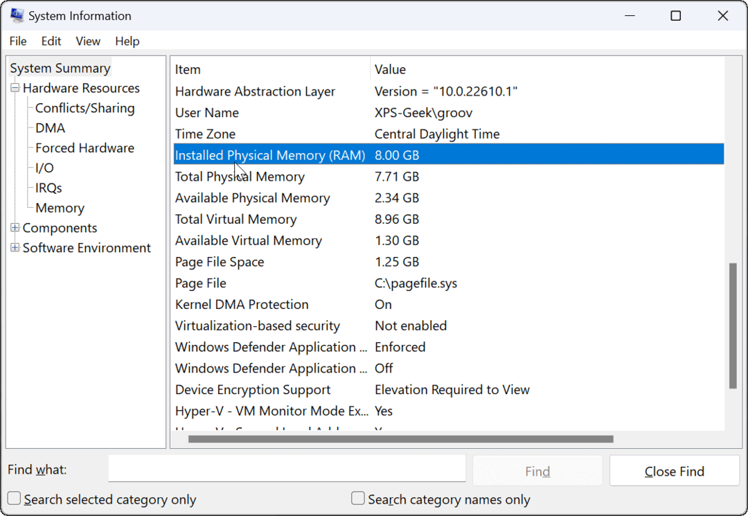 preverite informacije o RAM-u v sistemu Windows 11