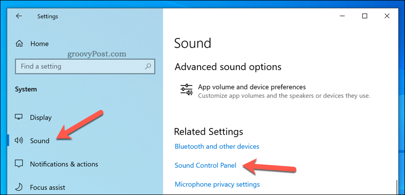 Odprite nadzorno ploščo zvoka v sistemu Windows 10