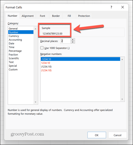 excel vzorčna oblika številke