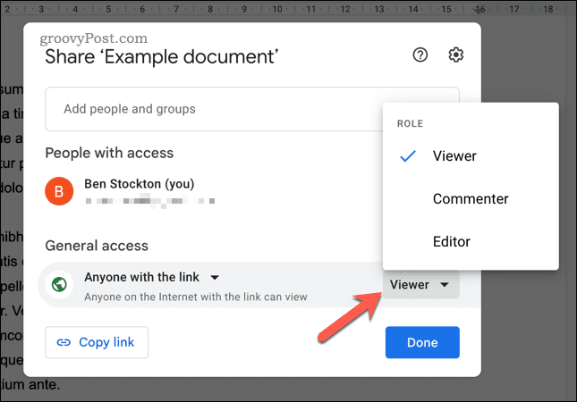 Nastavite možnosti povezave za skupno rabo v Google Dokumentih