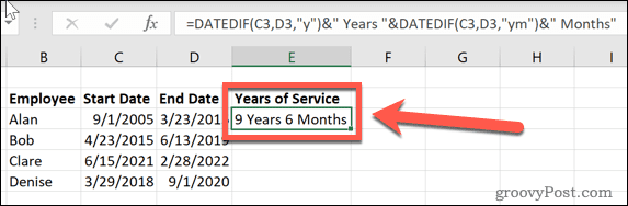 excel datedif let in mesecev službovanja