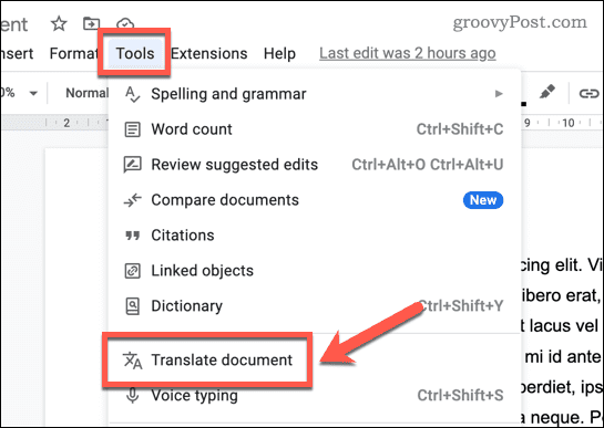 Prevedite dokument v Google Dokumentih