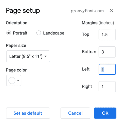 Nastavitev strani v Google Dokumentih
