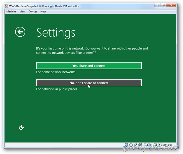 VirtualBox Windows 8 namestite ali ne delite nastavitve?