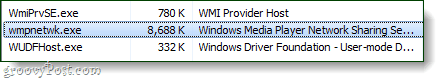 Windows Media Player omrežje za deljenje storitev v upravitelju opravil