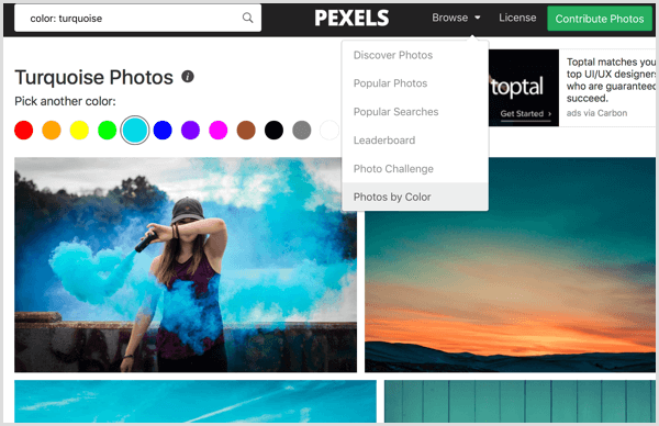 Pexels razvrsti fotografije po barvah