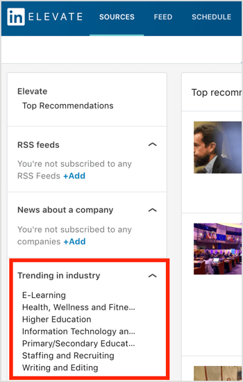 LinkedIn Elevate Trending v industriji seznam