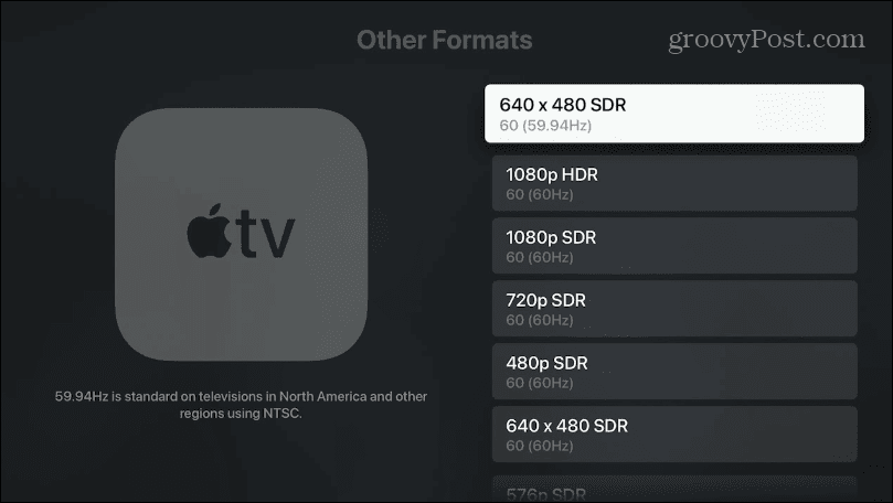 Spremenite ločljivost zaslona Apple TV