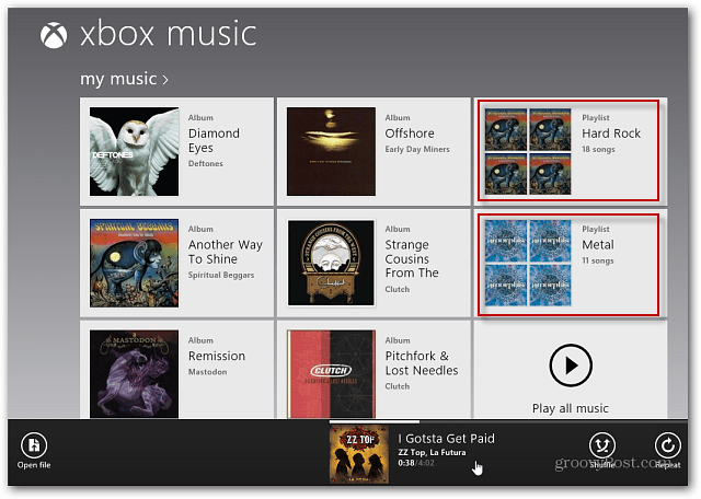 Seznam predvajanja, prikazan v glasbi Xbox Music