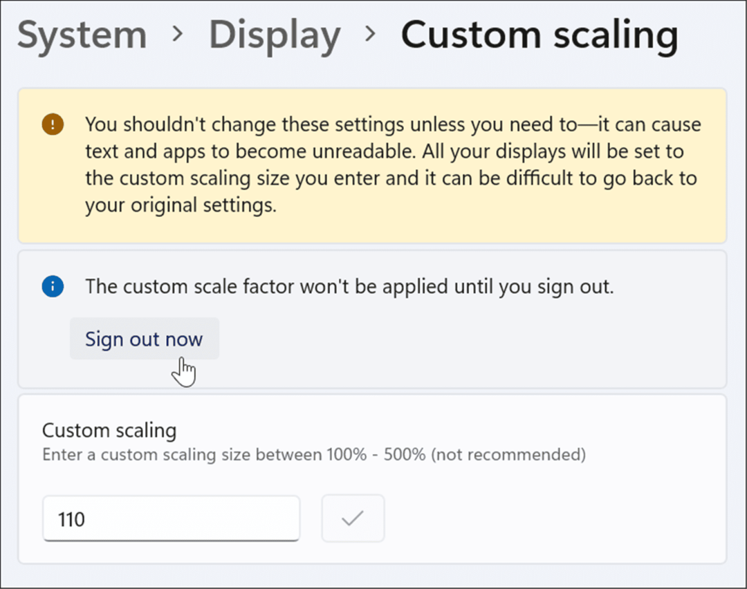 odjava prilagodi nastavitve merila zaslona v sistemu Windows 11