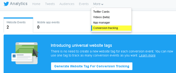 Twitter vam omogoča, da na svoje spletno mesto dodate kodo za sledenje konverzijam in ustvarjanje prilagojene ciljne skupine.