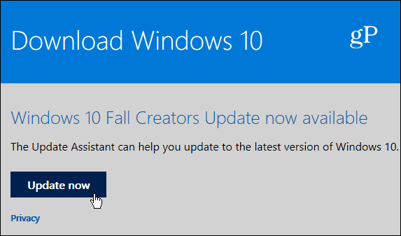 3 Posodobite stran pomočnika Windows 10