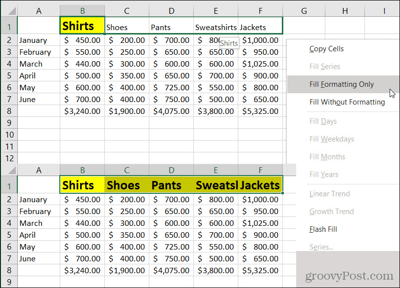 Excel AutoFill Formatting