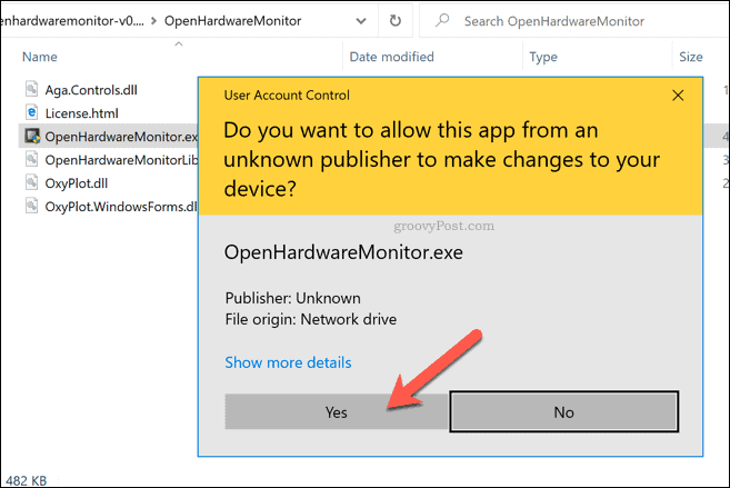 Opozorilo UAC Windows 10 za Open Hardware Monitor