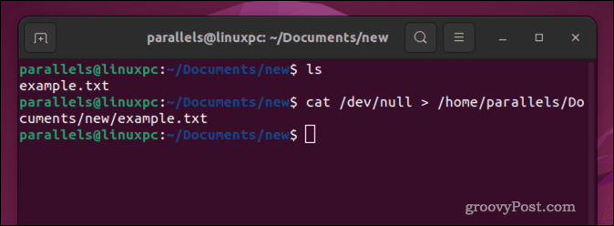 Izpraznite datoteko v Linuxu z ukazom cat