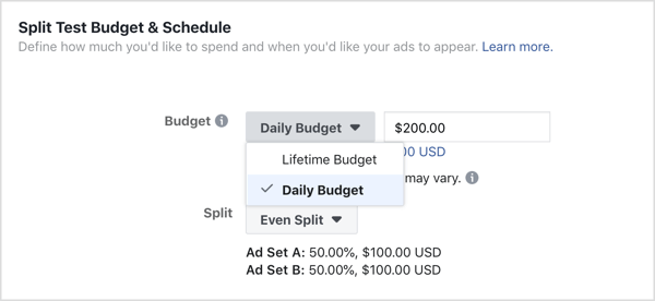 Izberite Dnevni proračun za proračun za oglase