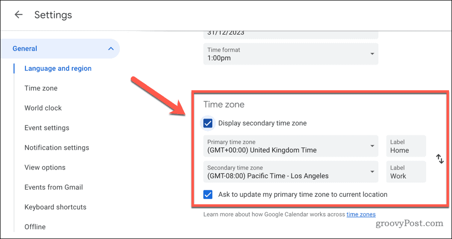 Nastavite nastavitve časovnega pasu v Google Koledarju