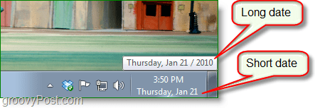 Posnetek zaslona sistema Windows 7 - dolg datum v primerjavi z kratek datum