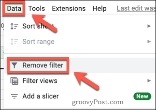 Odstranjevanje filtra v Google Preglednicah