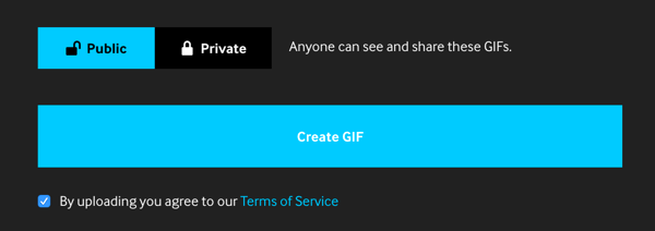 Nastavite GIF na Javno, če ga želite deliti na svojih kanalih v družabnih omrežjih.