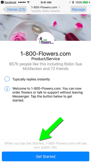 Če pošljete sporočilo na 1-800-Flowers.com prek njihove strani na Facebooku, uporabniki lažje postanejo stranke.