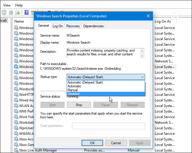 2 Onemogočite Windows Search Service Windows 10