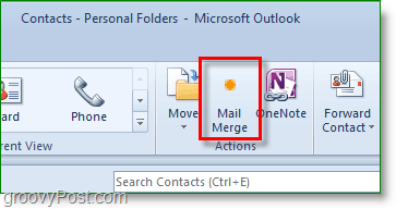 Posnetek zaslona Outlooka 2010 - kliknite združitev e-pošte