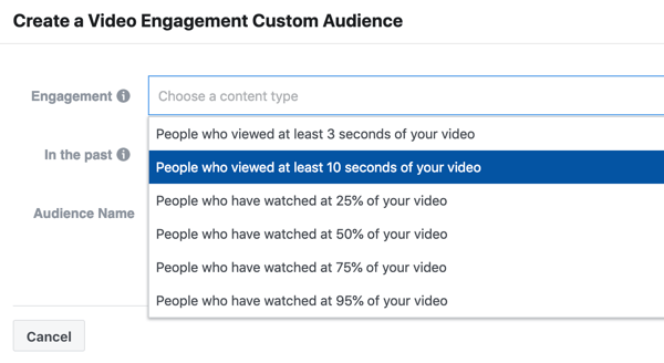 Kako promovirati svoj dogodek v živo na Facebooku, korak 9, ustvarite kampanjo za interakcijo z ljudmi, ki so si ogledali vsaj 10 sekund vašega videoposnetka
