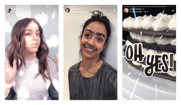 Instagram je predstavil svojo prvo serijo novih učinkov kamer, ki so jih oblikovali Ariana Grande, Buzzfeed, Liza Koshy, Baby Ariel in NBA, v kameri Instagram in načrtuje, da bo kmalu prinesel več novih učinkov.