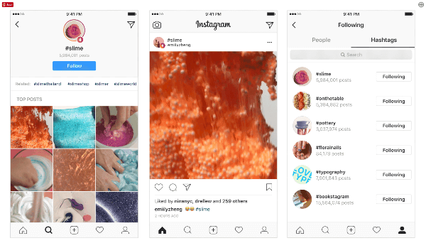 Da bi objave in druge uporabnike še bolj odkrili na platformi, je Instagram predstavil hashtagove, ki jim lahko uporabniki sledijo in odkrivajo najboljše objave in najnovejše zgodbe. 