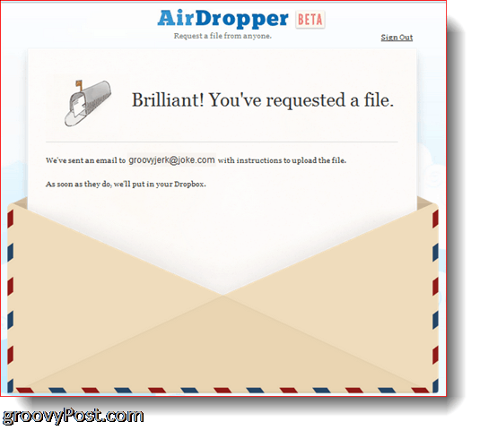 AirDropper Dropbox - Datoteka je bila poslana