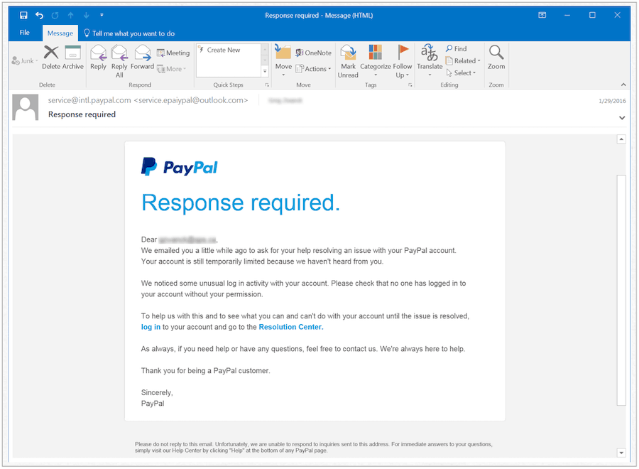 Obvestilo o lažnem plačilu PayPal