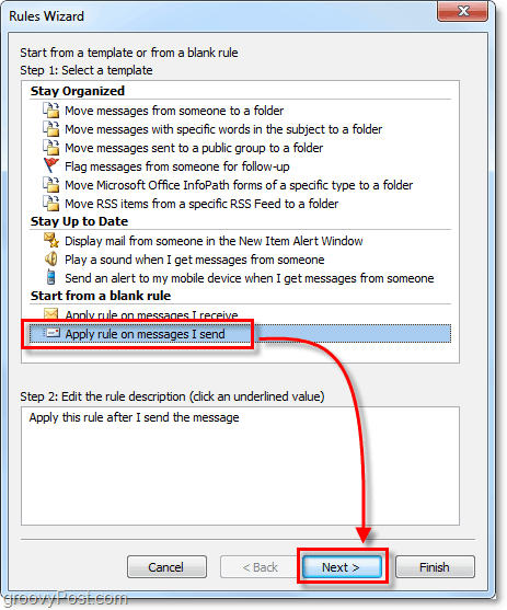uporabi pravilo za sporočila, ki jih pošljem v Outlooku 2010