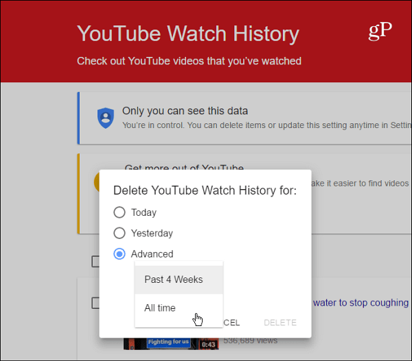 Izbrišite zgodovino gledanja YouTube