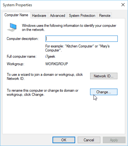 Lastnosti sistema Windows 10 Ime računalnika
