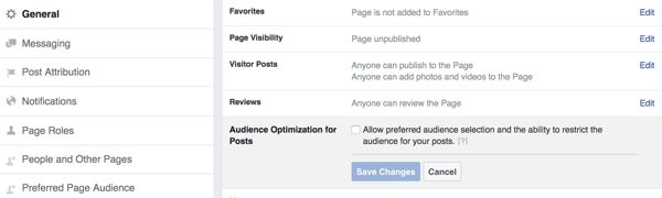 facebook optimizacija občinstva za objave