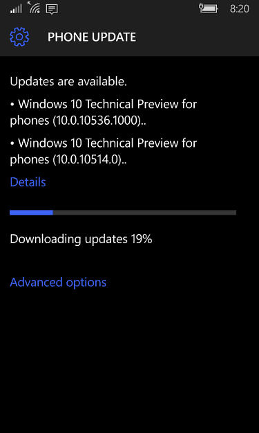 Posodobitve telefona Windows 10