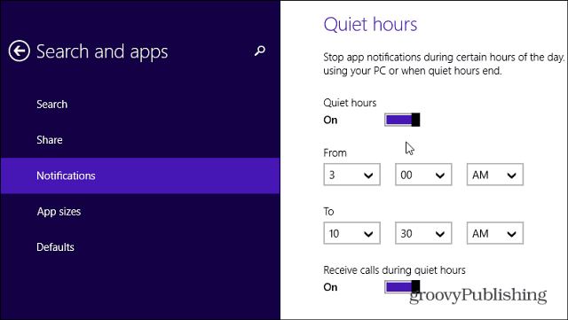 Tihe ure v operacijskem sistemu Windows 8.1 omogoča onemogočanje obvestil o aplikacijah