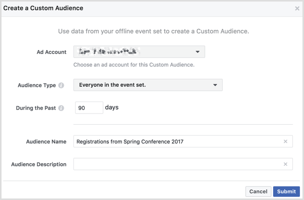 Facebook ustvari občinstvo po meri iz dogodka brez povezave