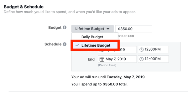 Nasveti za znižanje stroškov oglaševanja na Facebooku, možnost nastavitve proračuna kampanje na življenjski proračun
