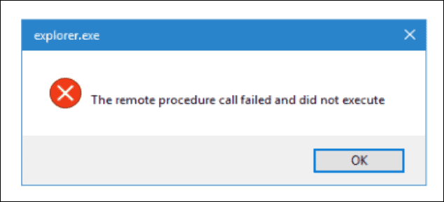 Primer napake Remote Procedure Call Failed med zagonom File Explorerja.