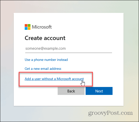 uporabnik brez Microsoftovega računa