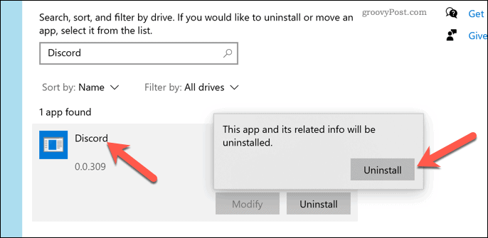 Odstranjevanje Discord iz sistema Windows 10