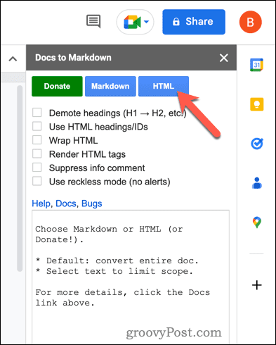 Pretvorite v HTML s funkcijo Docs to Markdown v Google Dokumentih